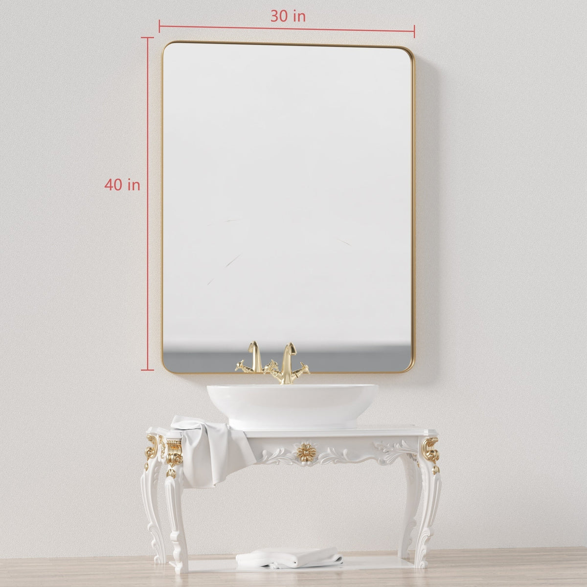 Framed Wall Vanity Mirror With Rounded Corners, 1 Piece