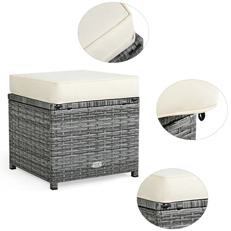 7-Piece Rattan Patio Dining Set With 3 Corner Chairs, 3 Ottomans And Table