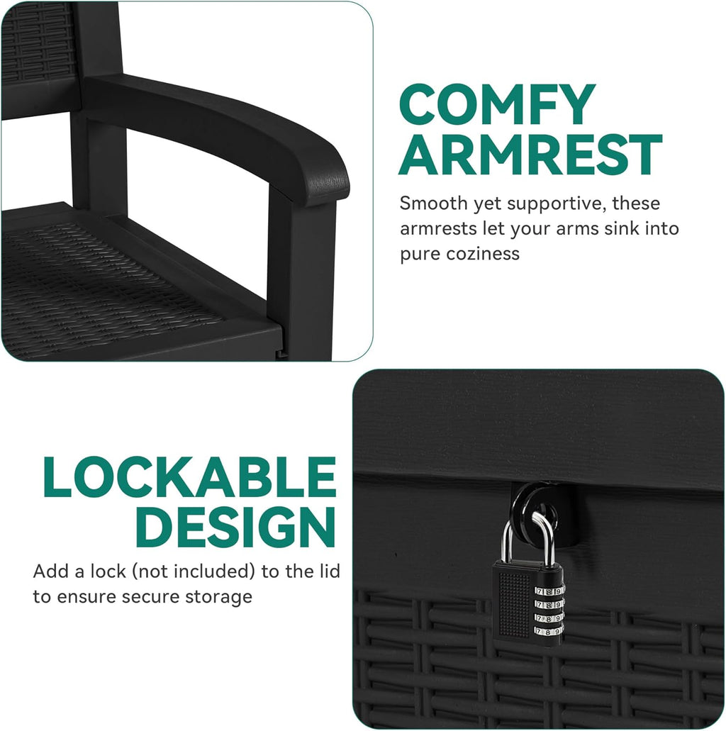 YITAHOME Outdoor Storage Bench With Armrests, 70-Gallon, Black
