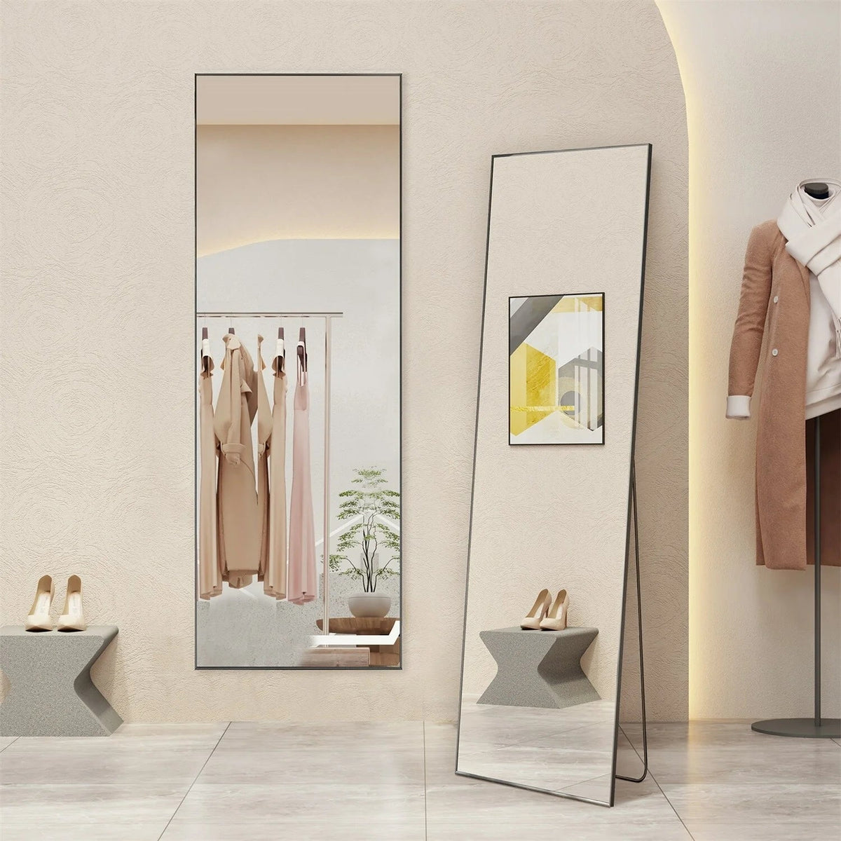 Full-Length Floor Mirror With Stand, Aluminum Alloy Frame - 71x30