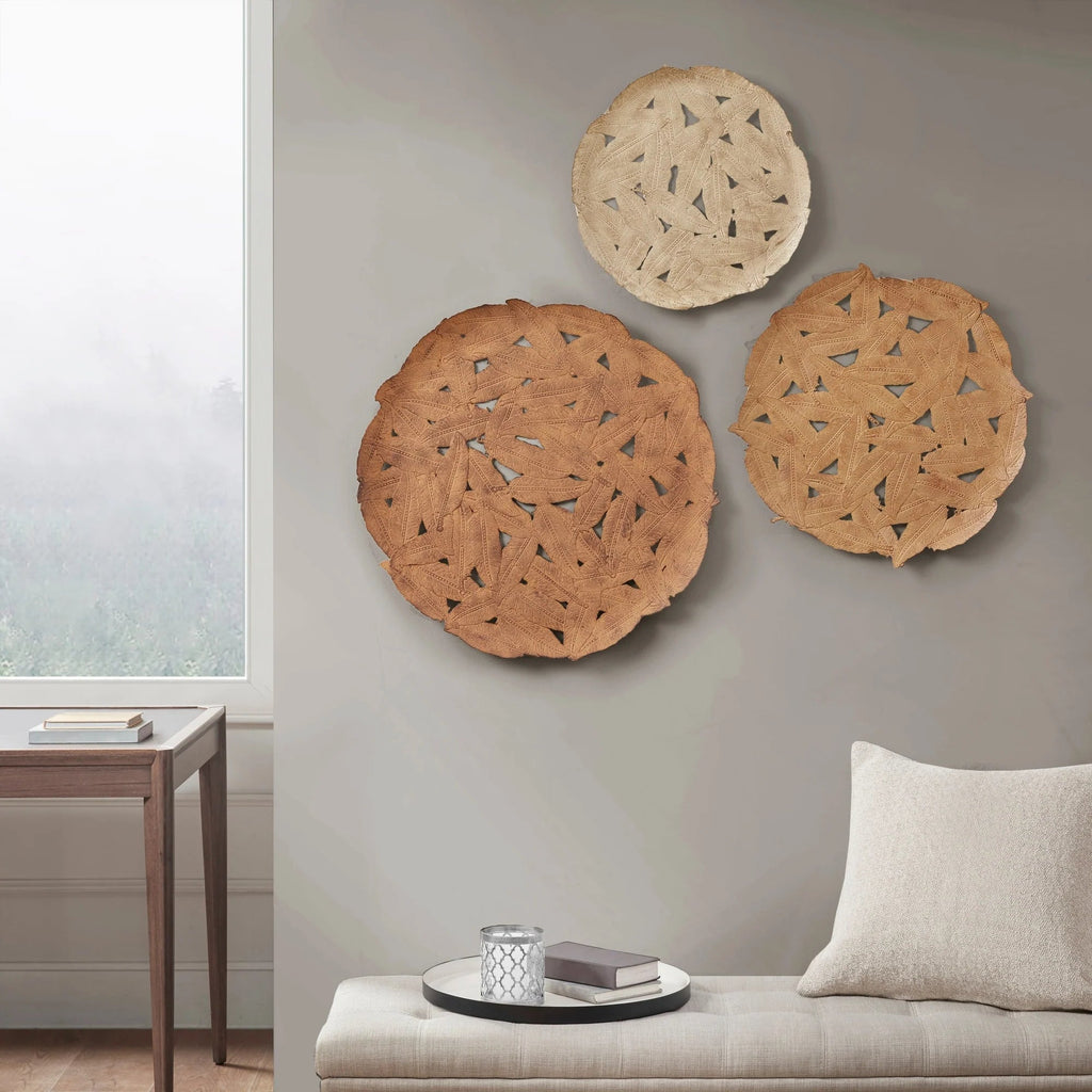 Textured Feather 3-Piece Metal Disc Wall Decor Set - 20in, 17.25in, 14.25in