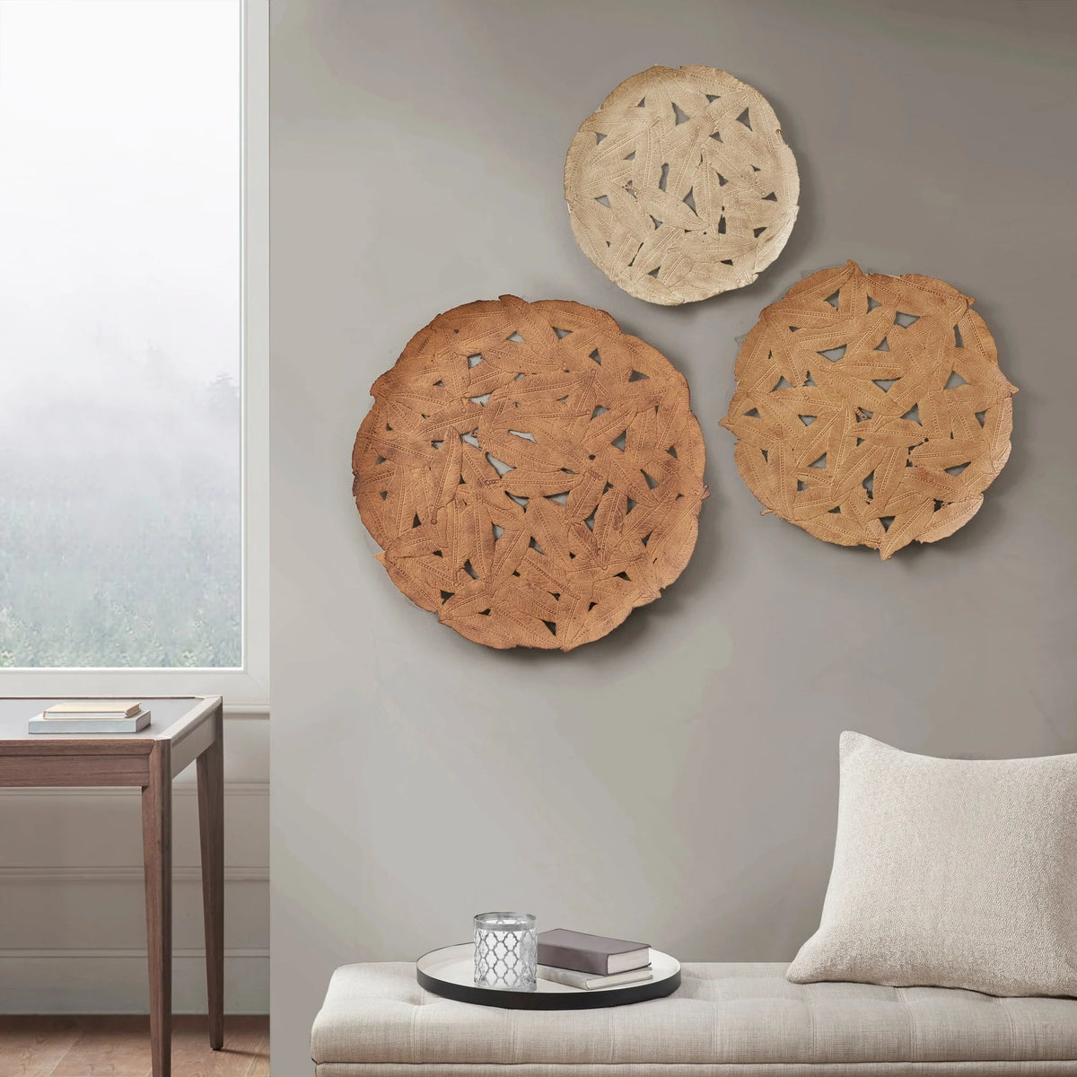 Textured Feather 3-Piece Metal Disc Wall Decor Set - 20in, 17.25in, 14.25in