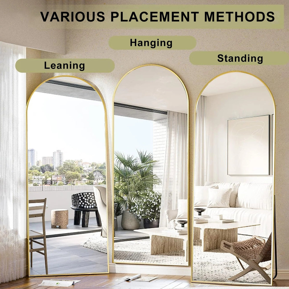 Arched Full Length Floor Mirror With Aluminum Alloy Frame - 65x22, 71x24, 71x28, 71x32