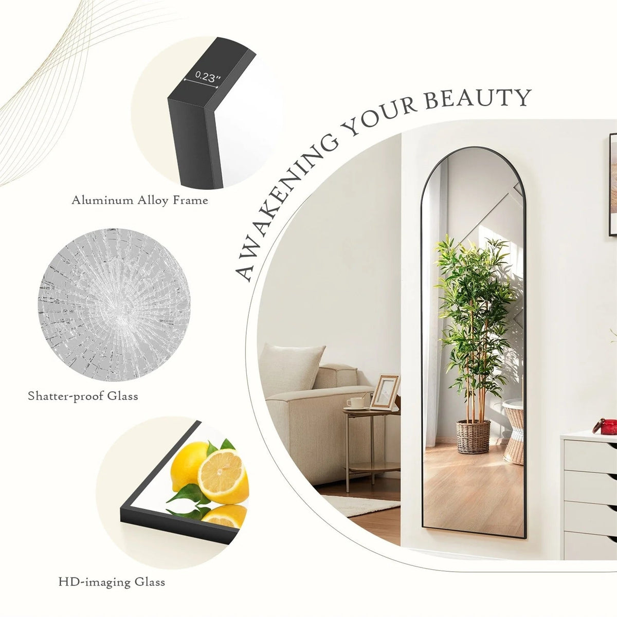 Full-Length Floor Mirror With Stand, Aluminum Alloy Frame - 71x30
