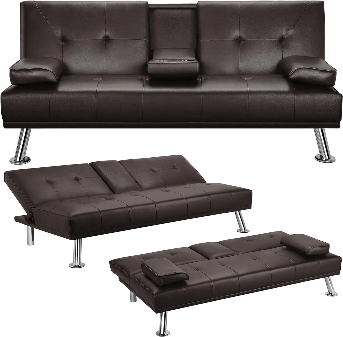 Yaheetech Convertible Faux Leather Sofa Bed, 3 Angles, 772lb Capacity, Black