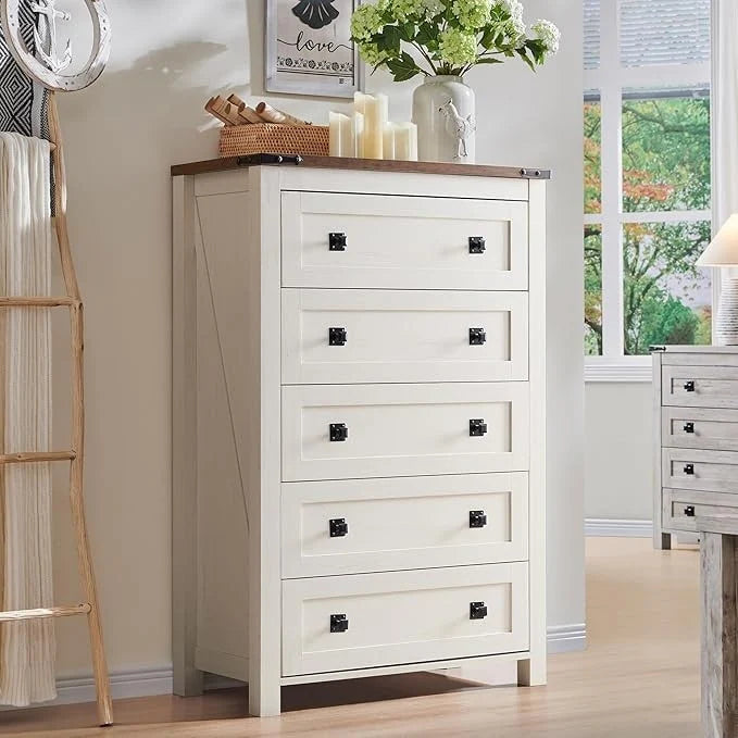 Farmhouse Engineered Wood 5-Drawer Dresser, 15.75in D x 31.25in W x 48in H