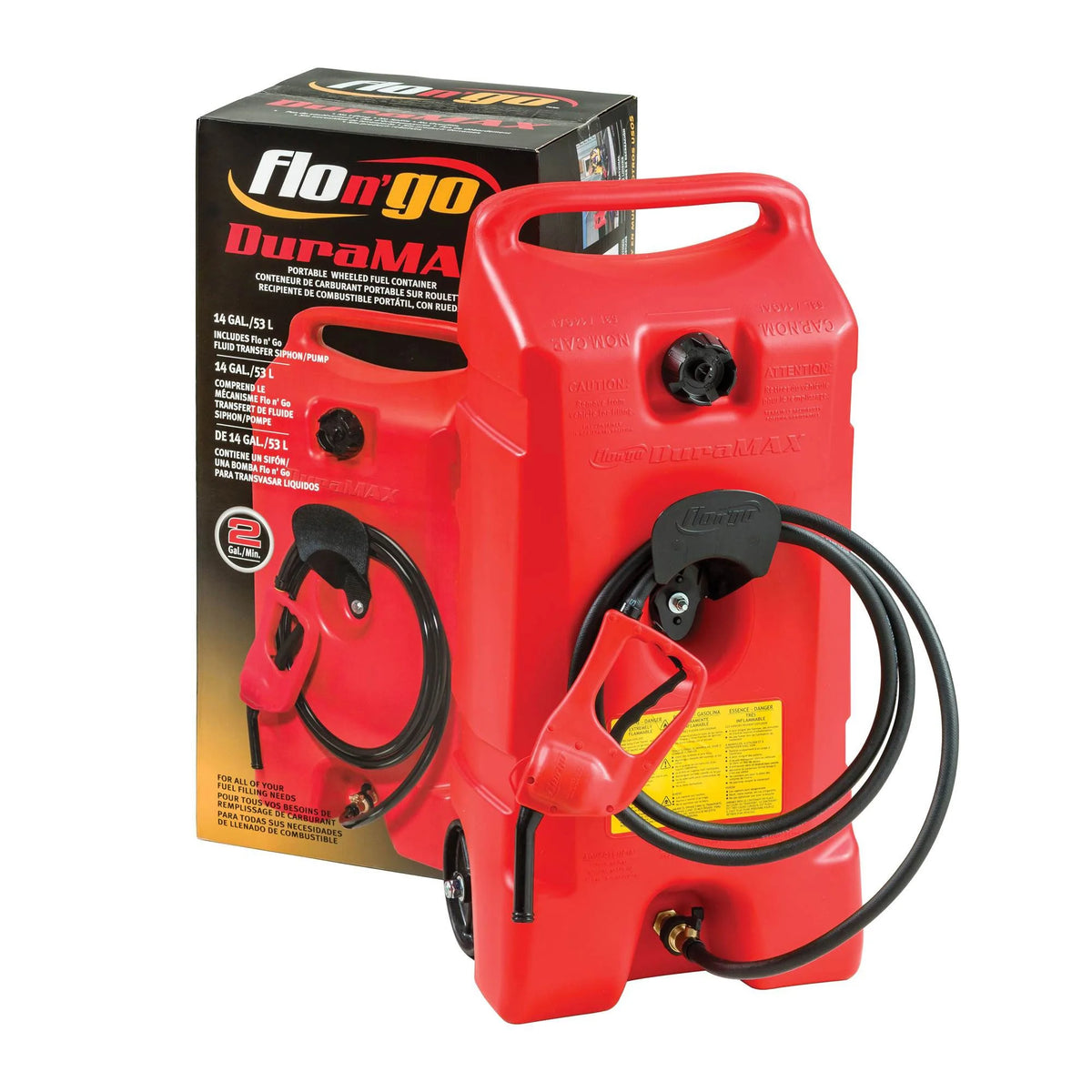 Scepter Flo N' Go DuraMax Portable Gas Fuel Tank With Pump, 14 Gallon, 2 Pack, Red