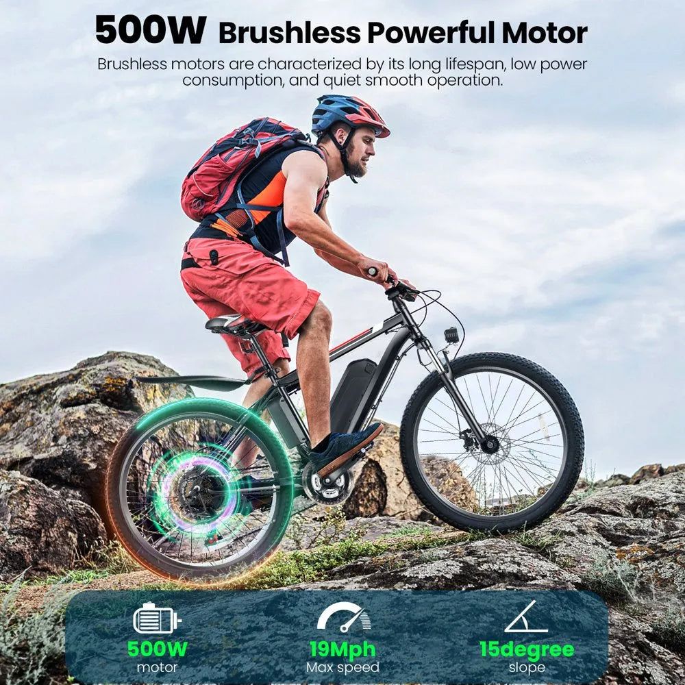 Electric Bicycle for Adults 500W 26-Inch with Cruise Control