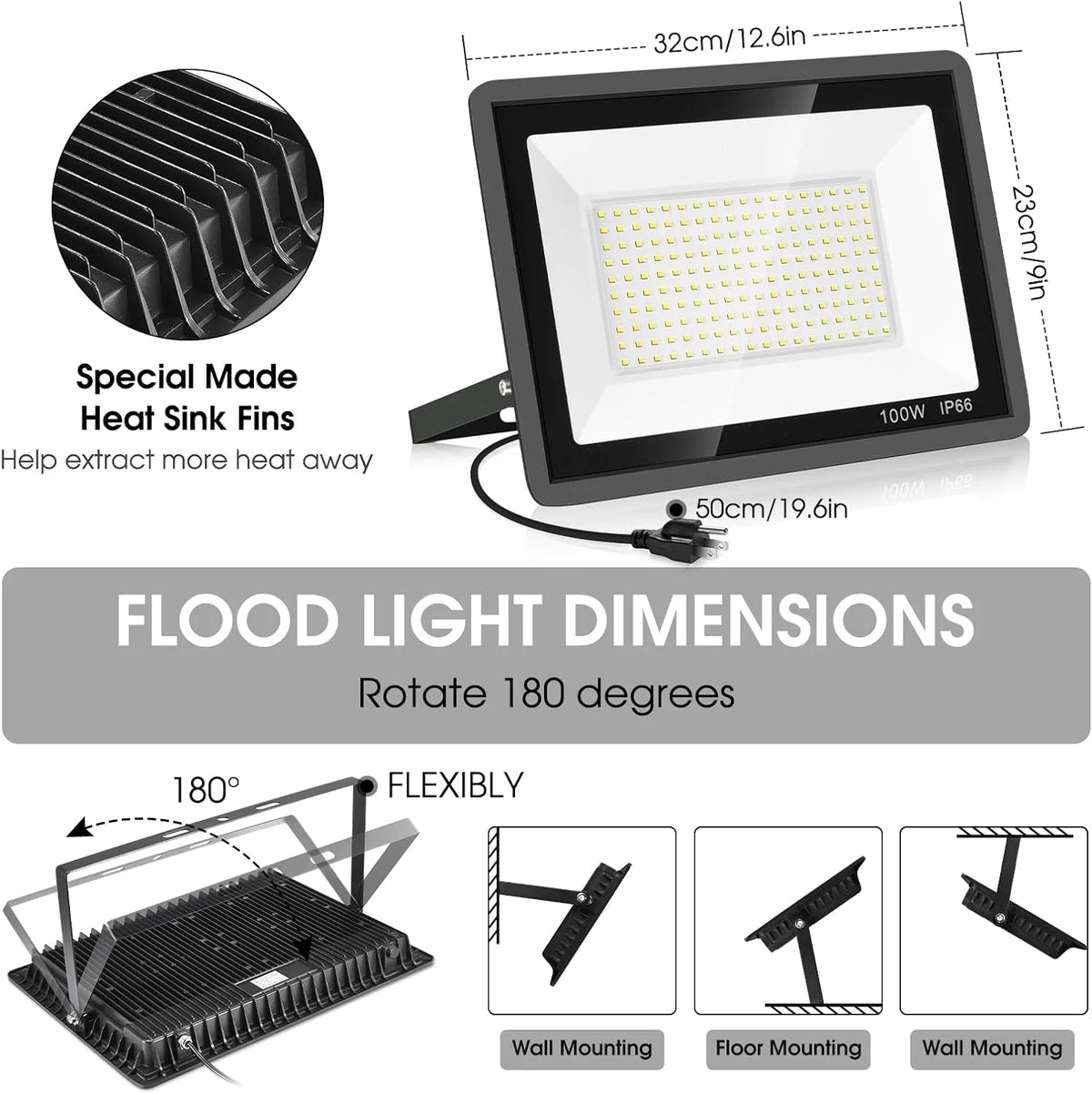 YANYCN 200W LED Flood Light 3 Pack, 22800lm 5000K Daylight White, IP66 Waterproof - 200W-TG-XPG-A