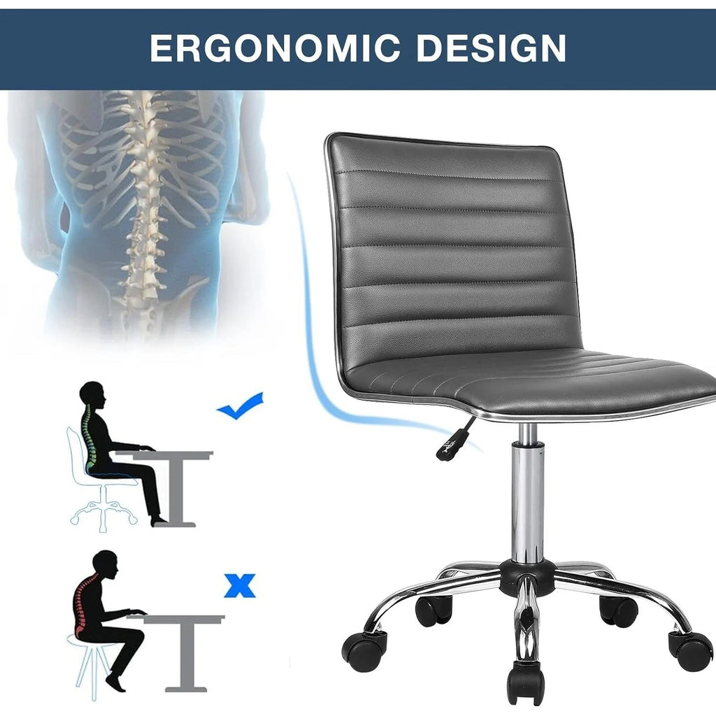 Adjustable Mid-Back Armless Swivel Office Chair With PU Leather - 265 lbs.