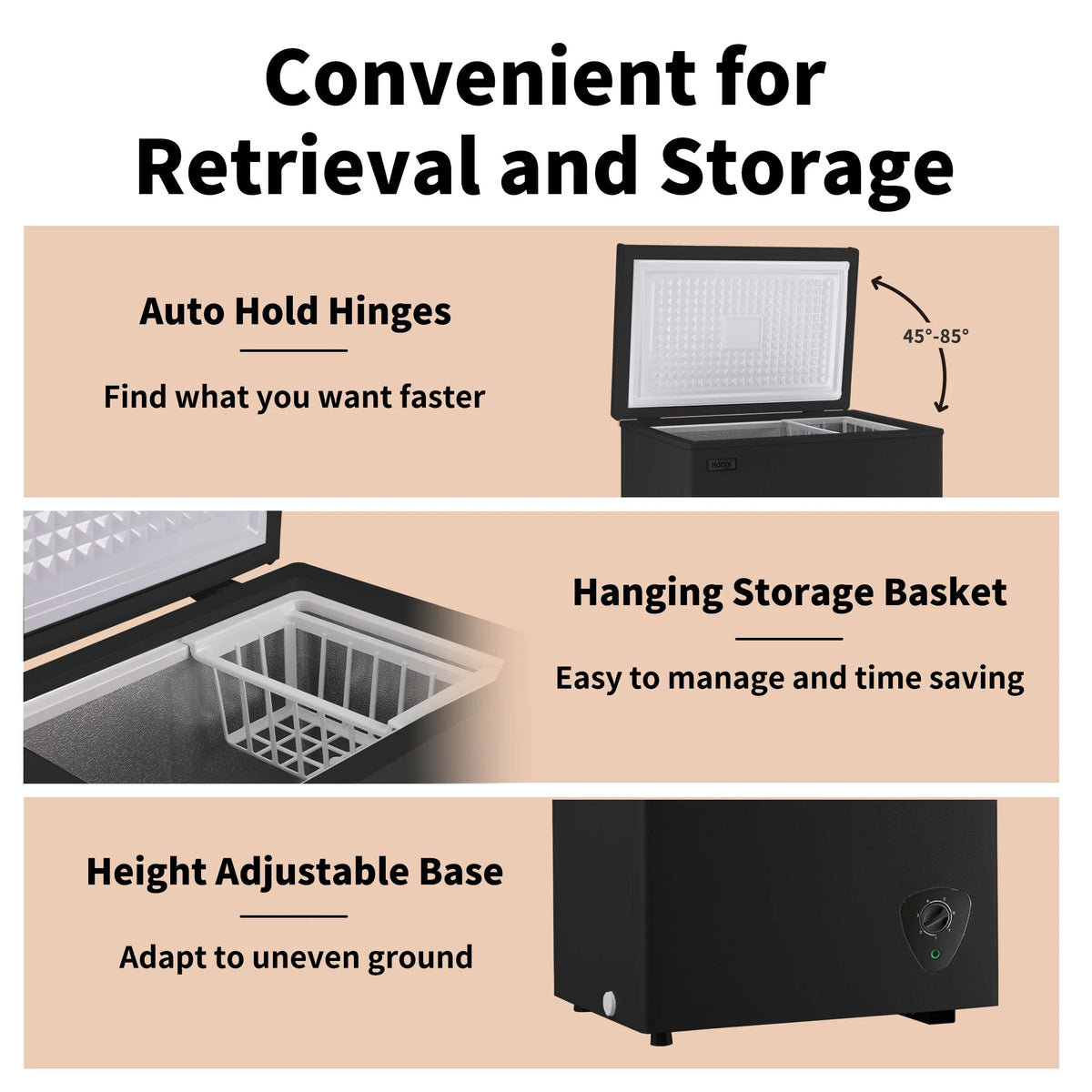 WANAI 5 Cu Ft Chest Freezer - Black