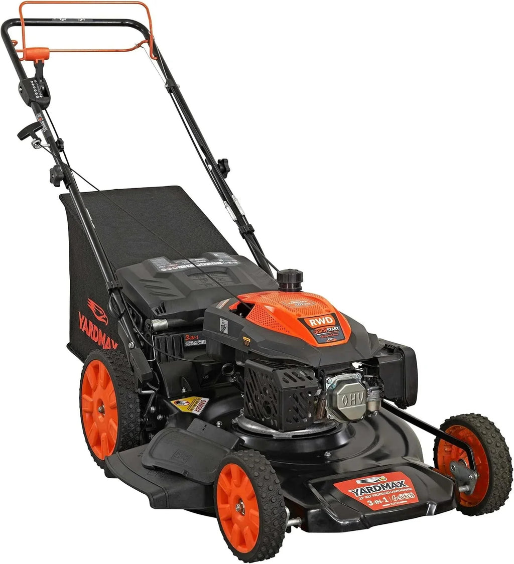 YARDMAX 22 in 201cc 6-Speed CVT RWD 3-in-1 Self-Propelled Lawn Mower, Black - YG2760