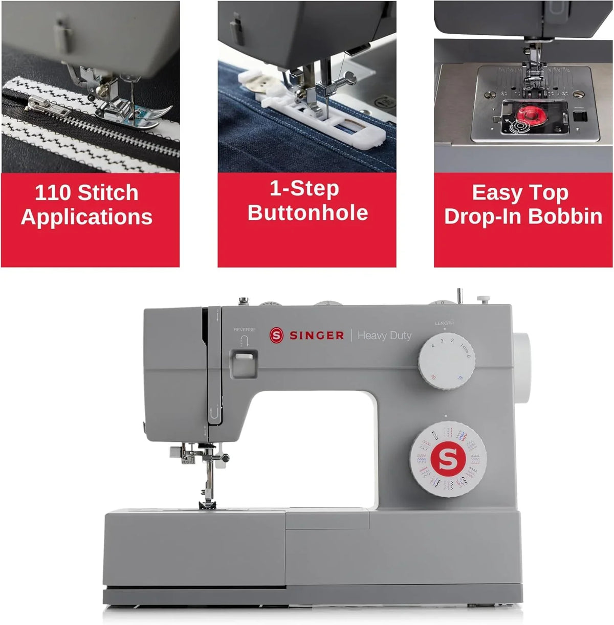 SINGER Heavy Duty High Speed Sewing Machine With Accessory Kit, 110 Stitch Applications - 4452