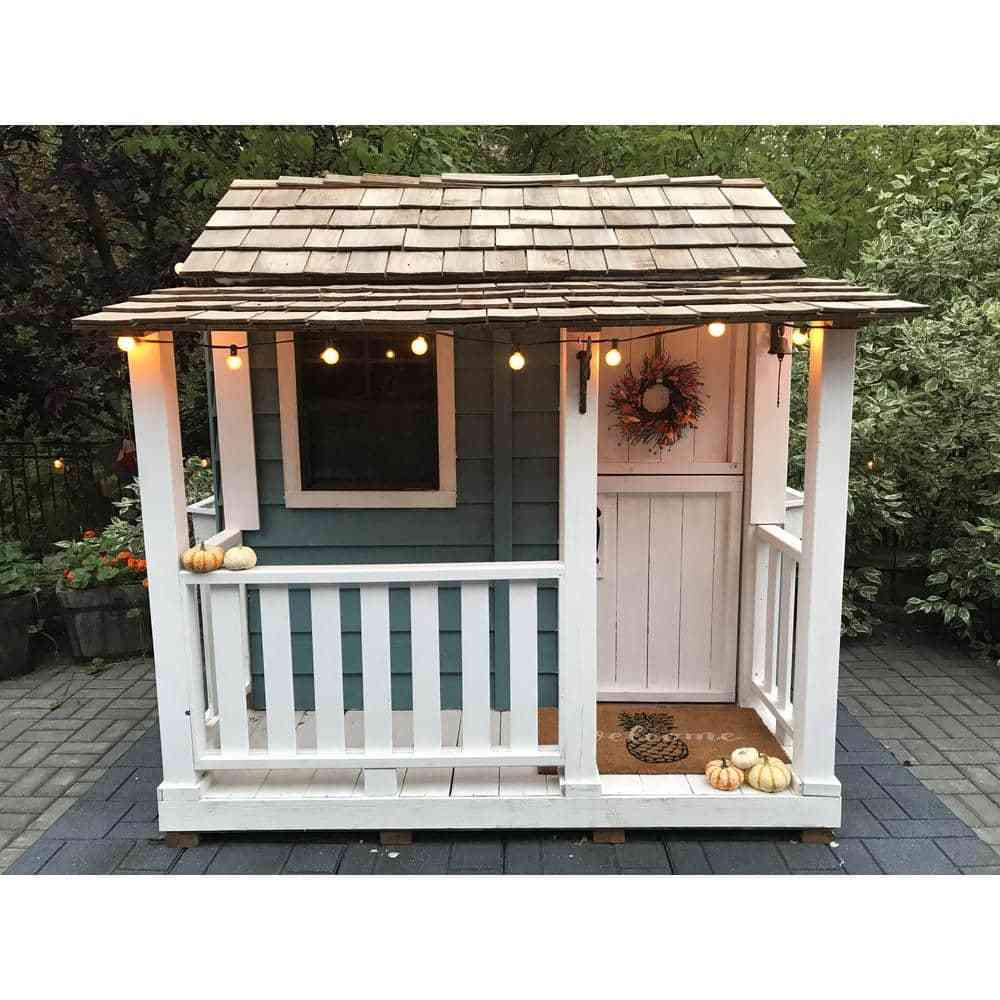 Little Squirt Cedar Wooden Kids Outdoor Playhouse 6 x 6 ft With Dutch Door, 3 Screened Windows And Floor