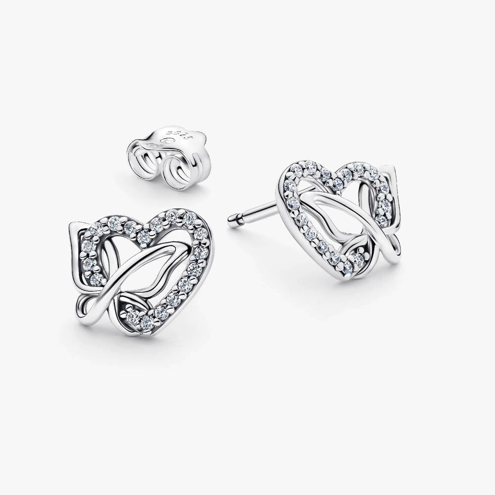 Entwined Heart & Butterfly Stud Earrings