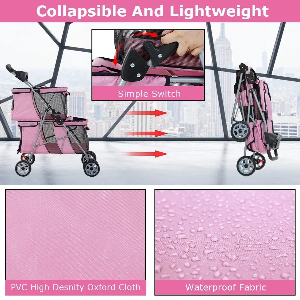 YRLLENSDAN Pet Stroller for Small and Medium Dogs and Cats - 4 Wheels