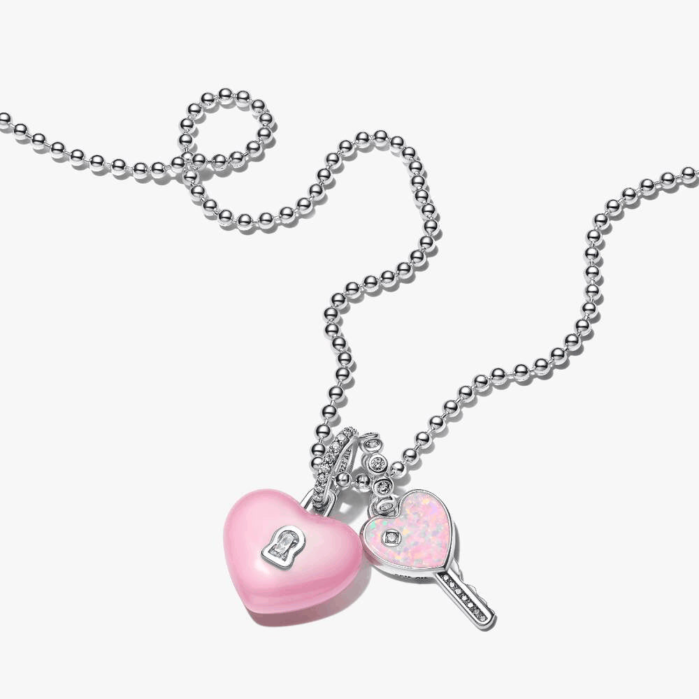 Heart Key & Padlock Necklace Set