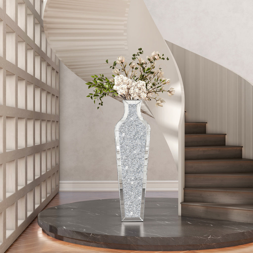 Crushed Diamond Floor Vase, Glass And MDF - 26.8 in, 36 in, 43 in