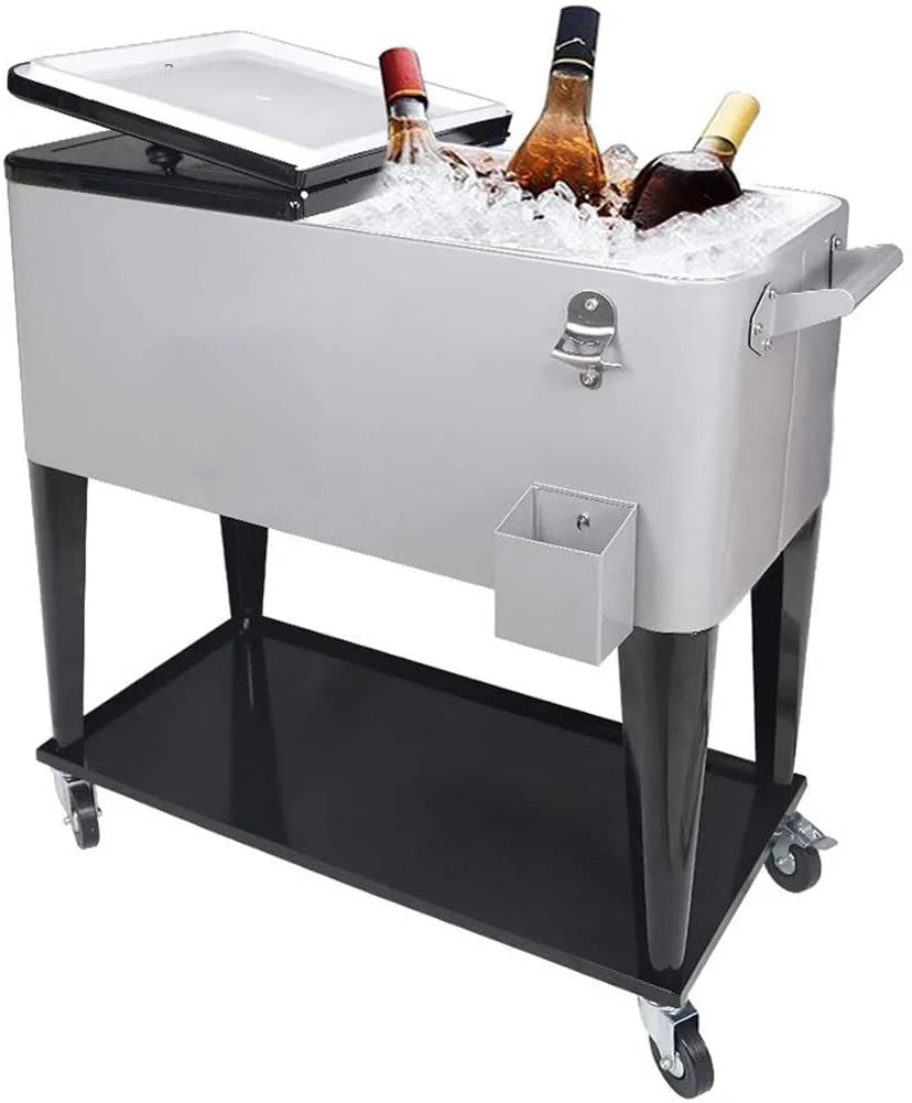 VINGLI 80 Quart Rolling Cooler Cart - 20 Gallon, 70 Cans/50 Bottles