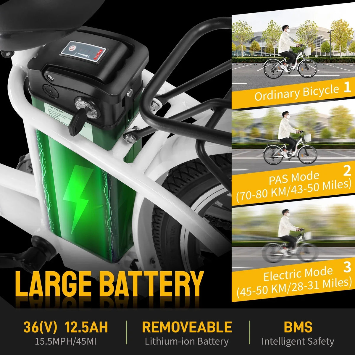 PEXMOR Adult Electric Bike 350W Peak 500W 36V 12.5AH 26in Cruiser