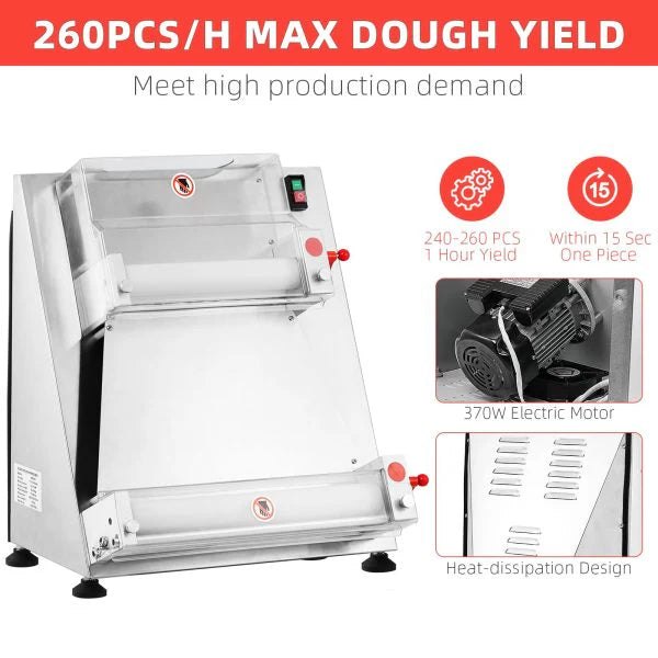 Commercial Pizza Dough Roller Sheeter, 370W, Stainless Steel, Max 16