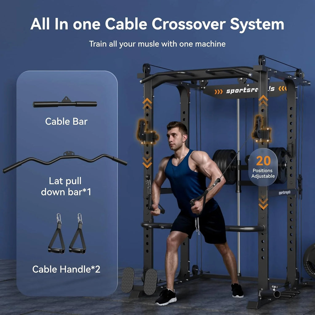 Sportsroyals Power Cage With Lat Pulldown, Black - Power Cage