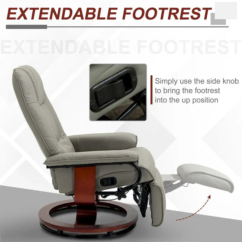 HomCom Faux Leather Manual Swivel Recliner Chair With Extendable Footrest