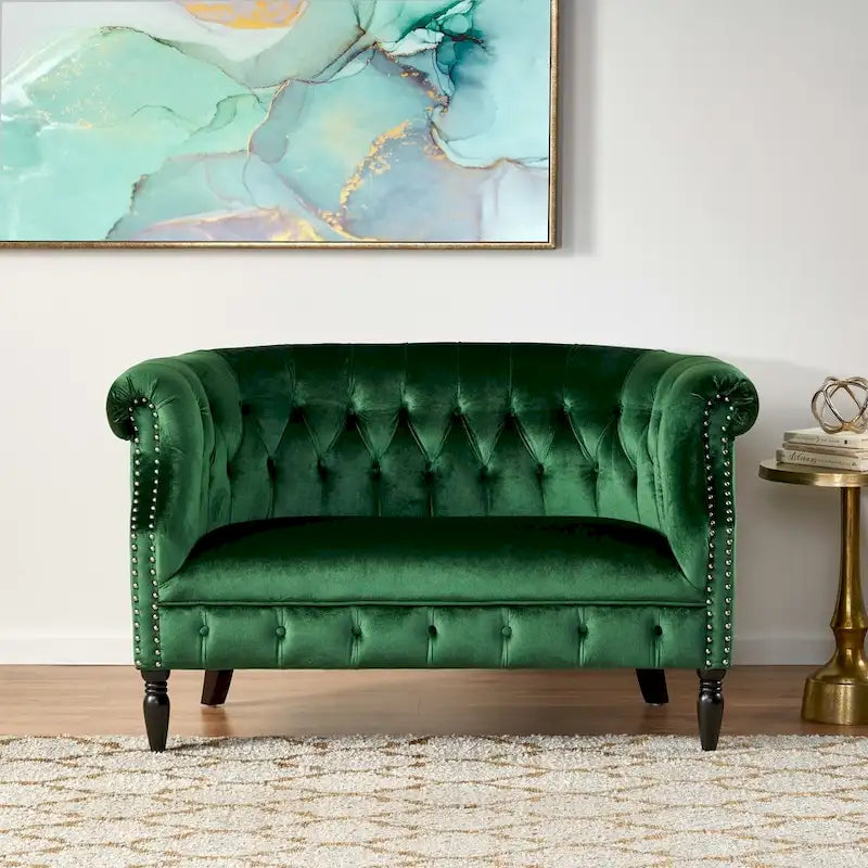 Christopher Knight Home Velvet Tufted Scroll Arm Loveseat, 30.75 x 51.5 x 30.5 Inches - Milani