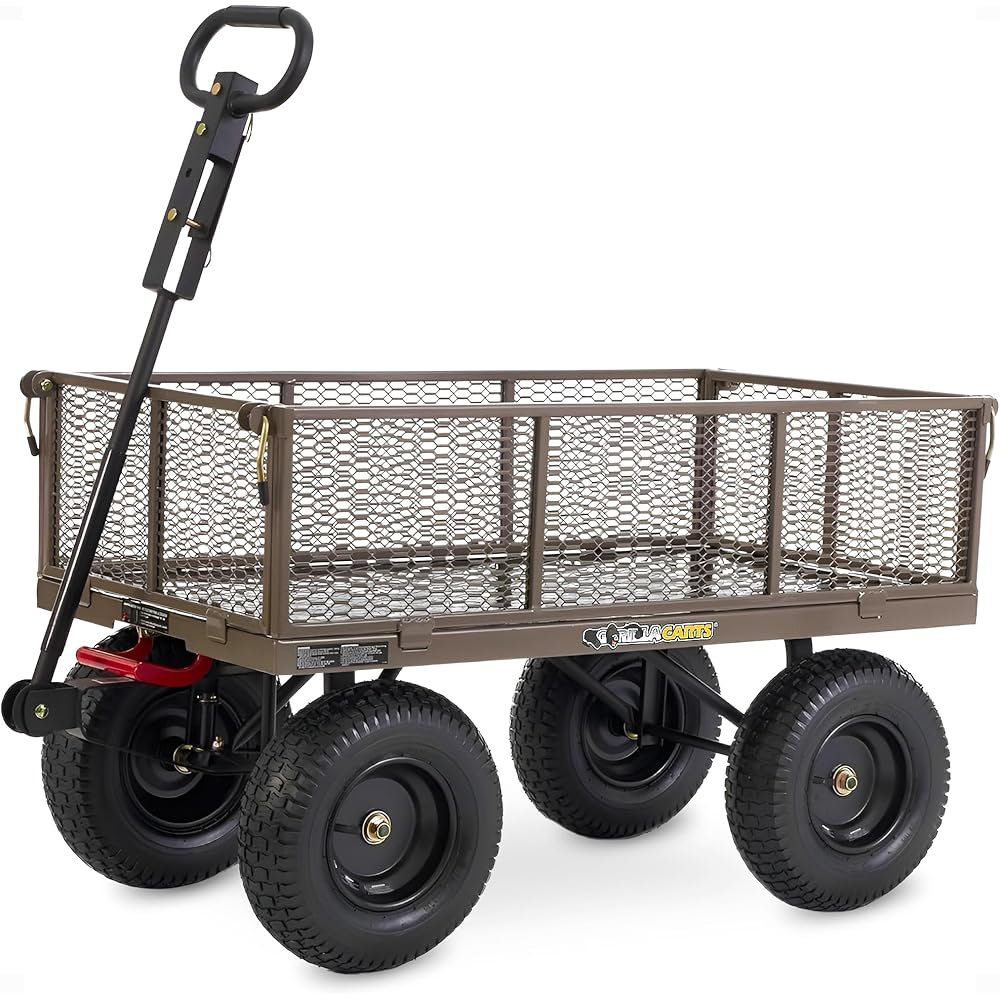 Gorilla Carts Steel Utility Wagon, 1200 lb Capacity, Gray, 39.45 x 22 inch Metal Mesh Bed
