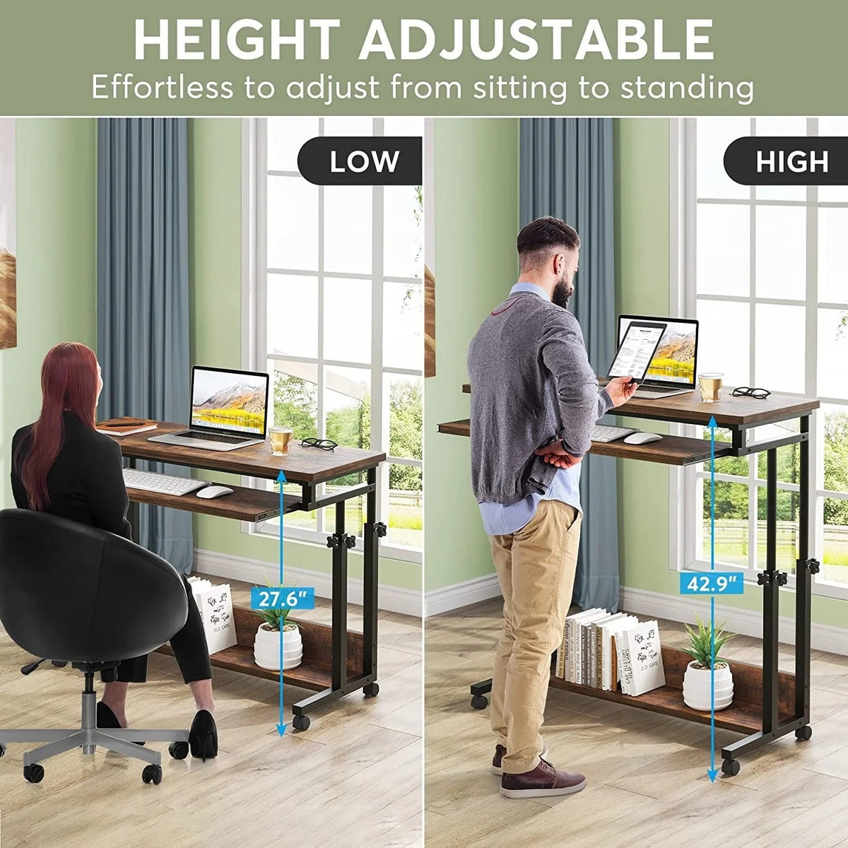 Height-Adjustable Portable Laptop Desk With Keyboard Tray, 43.3in H x 31.5in L x 17in D