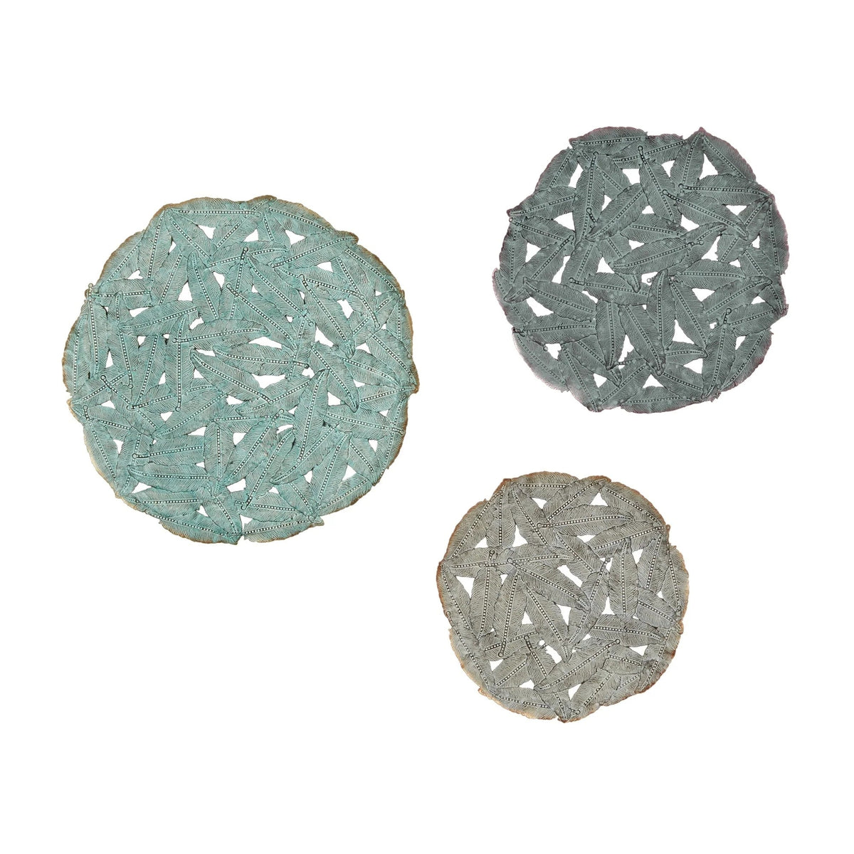 Textured Feather 3-Piece Metal Disc Wall Decor Set - 20in, 17.25in, 14.25in