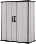 Keter Resin Outdoor Storage Shed With Floor And Locking Double Doors, Grey, 55.1 in L x 29 in W x 67.1 in H - Premier Tall