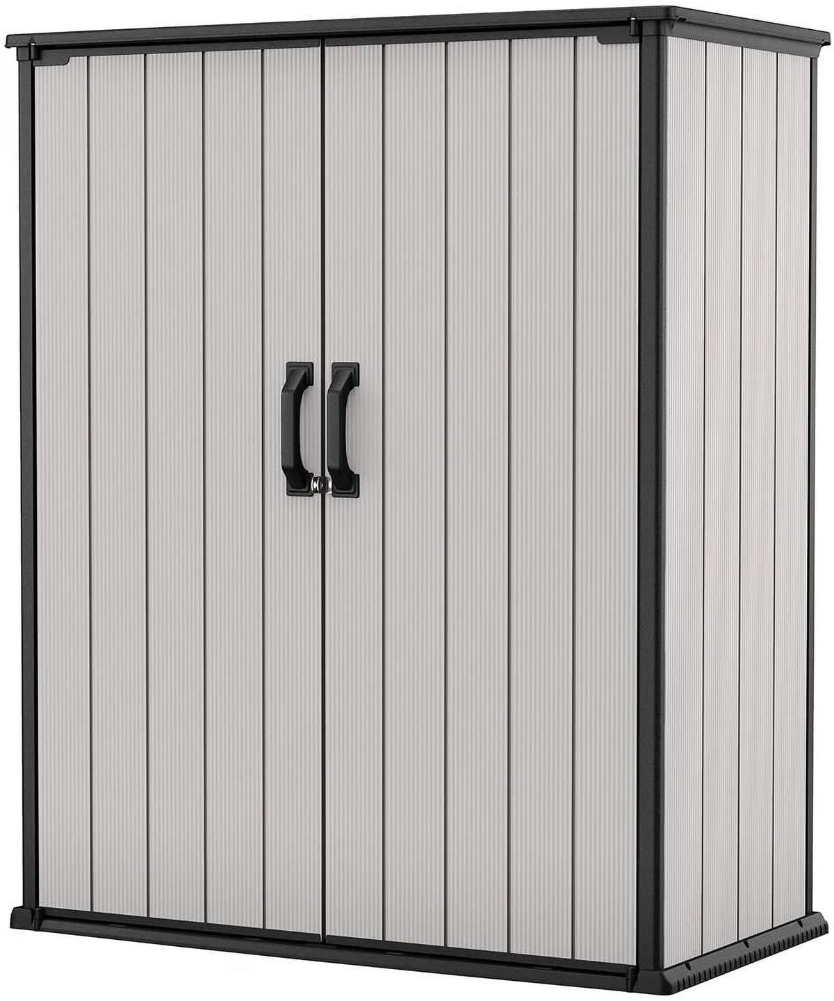 Keter Resin Outdoor Storage Shed With Floor And Locking Double Doors, Grey, 55.1 in L x 29 in W x 67.1 in H - Premier Tall