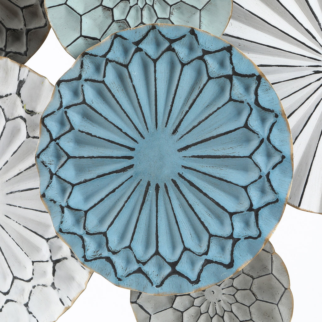 Metal Floral Wall Decor, 24.8 in H x 48.03 in W x 2.56 in D, Blue White Gray