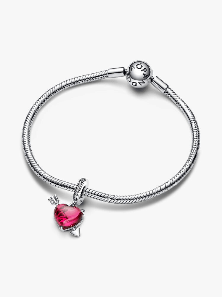 Red Heart & Arrow Murano Glass Dangle Charm