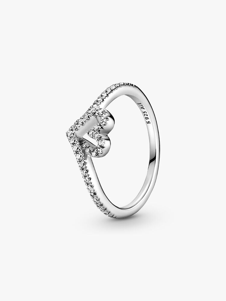 Sparkling Wishbone Heart Ring Set