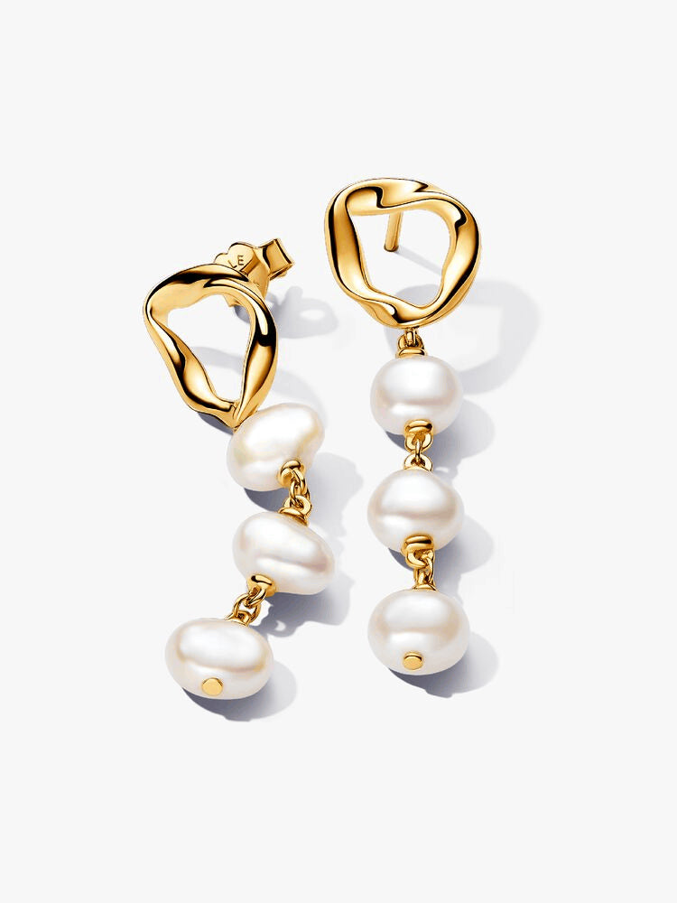 PANDORA ESSENCE Organically Shaped Pearl Circle Earring Stack