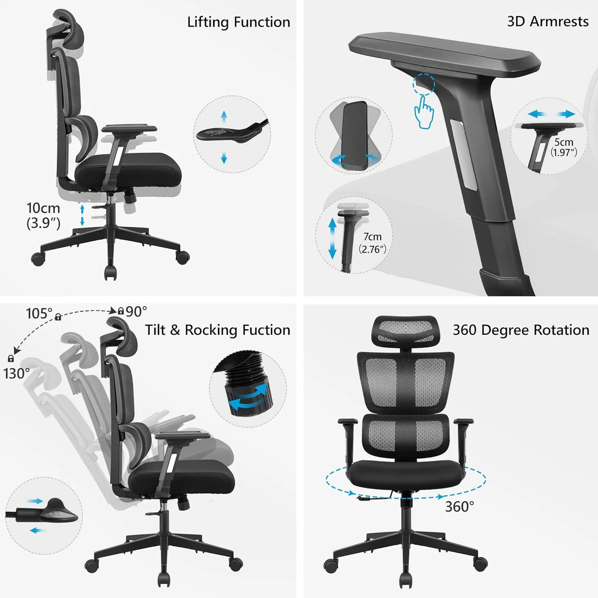 Primy Ergonomic Gaming Office Chair, 23 in D x 12 in W x 20 in H - PR988ZK