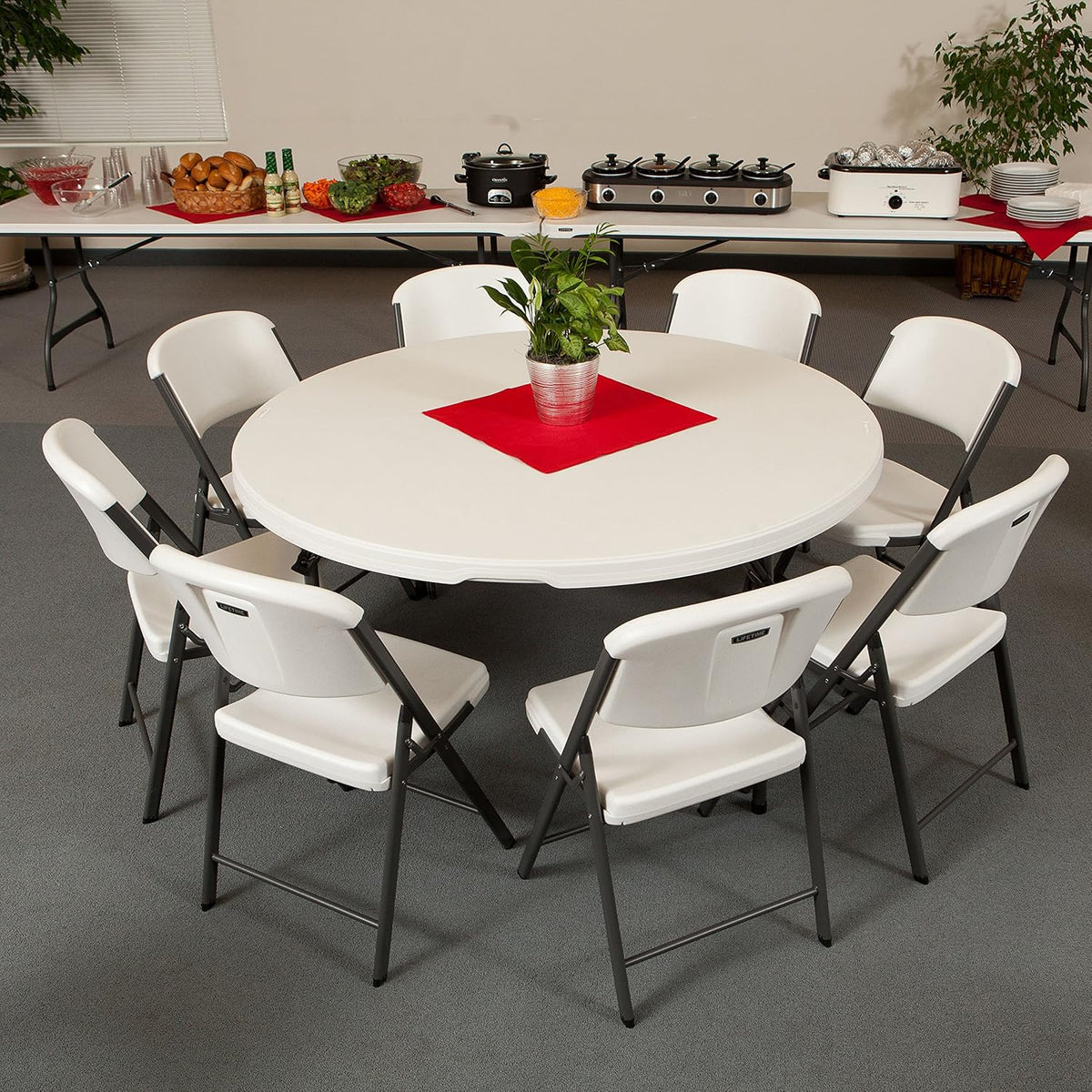 Lifetime 5 ft Round Folding Table 4 Pack, Commercial Grade, White