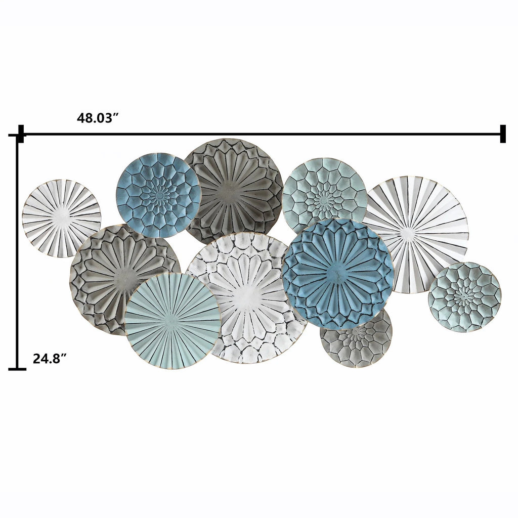 Metal Floral Wall Decor, 24.8 in H x 48.03 in W x 2.56 in D, Blue White Gray