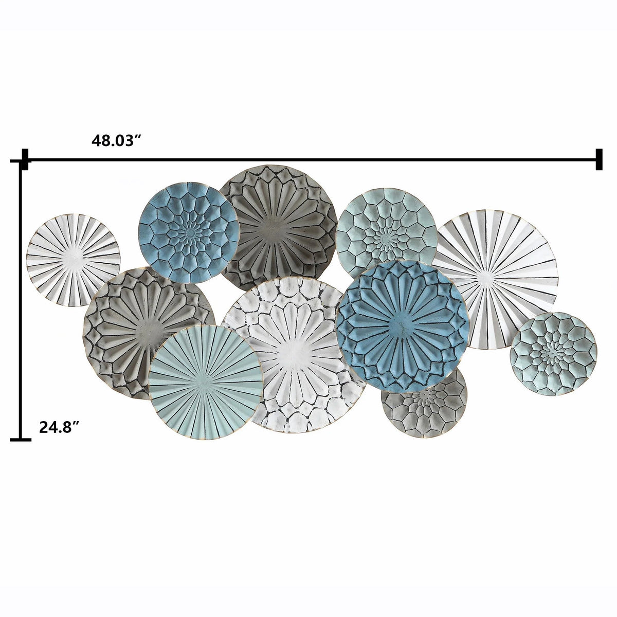 Metal Floral Wall Decor, 24.8 in H x 48.03 in W x 2.56 in D, Blue White Gray