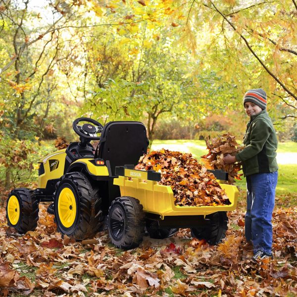 3-in-1 24V Electric Ride-On Tractor With Excavator And Bulldozer - Bright Yellow