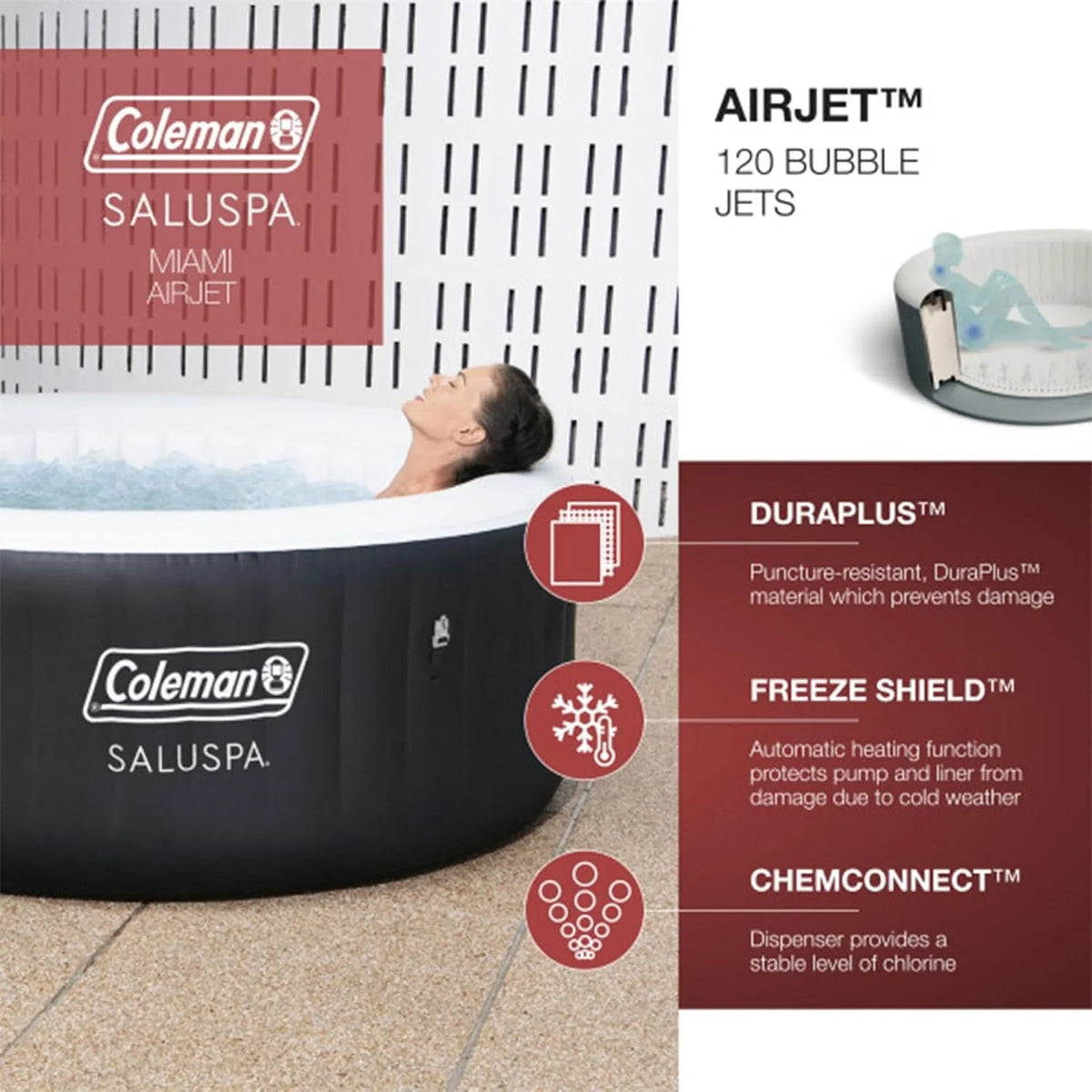 2-4 Person Inflatable Hot Tub With 120 Air Jets And Insulated Cover