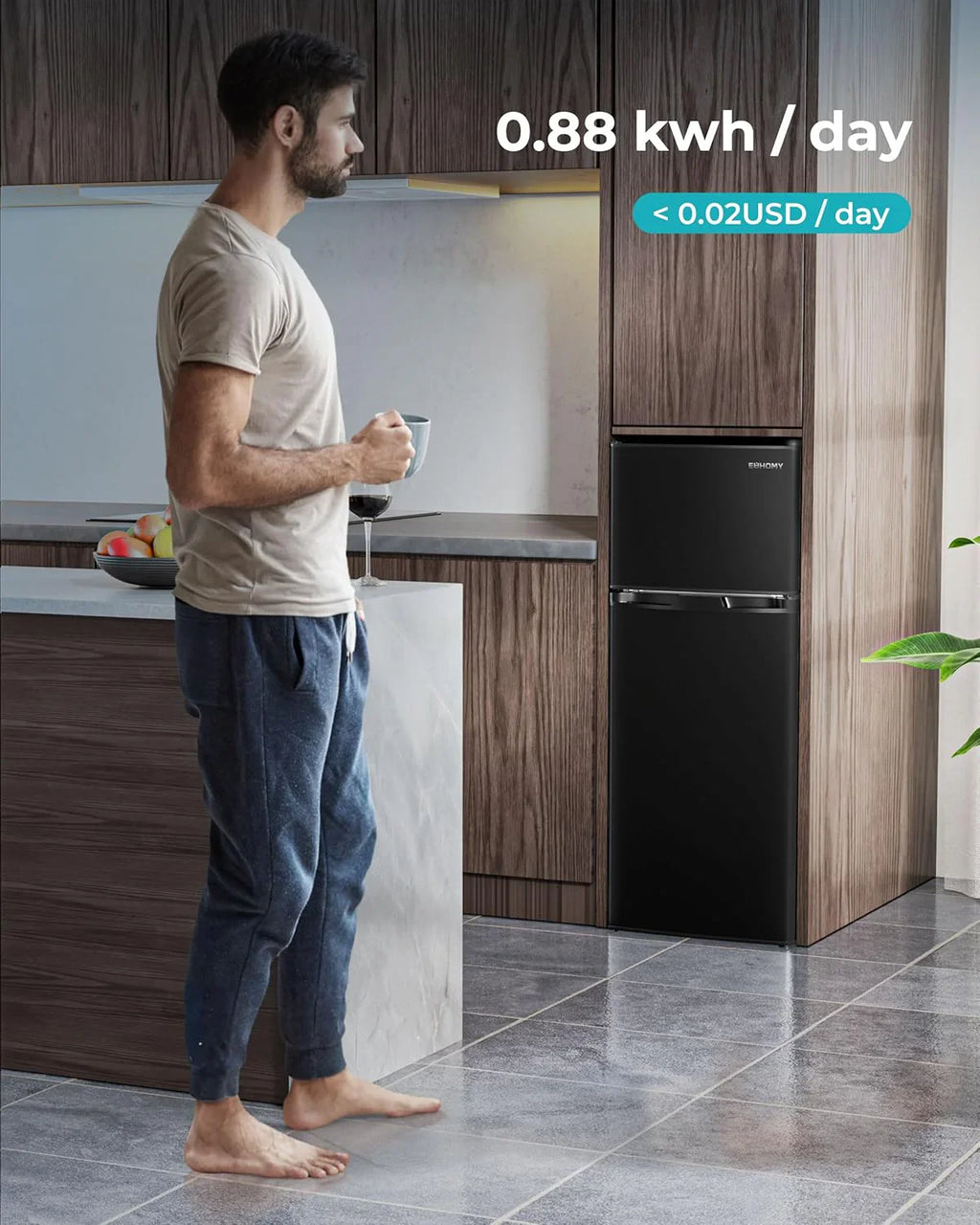 Euhomy 3.2 Cubic Feet 2-Door Mini Refrigerator With Freezer, Silver - RF-S