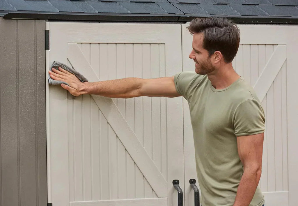 Rubbermaid Resin Outdoor Storage Shed With Floor, 7x7 ft, Gray