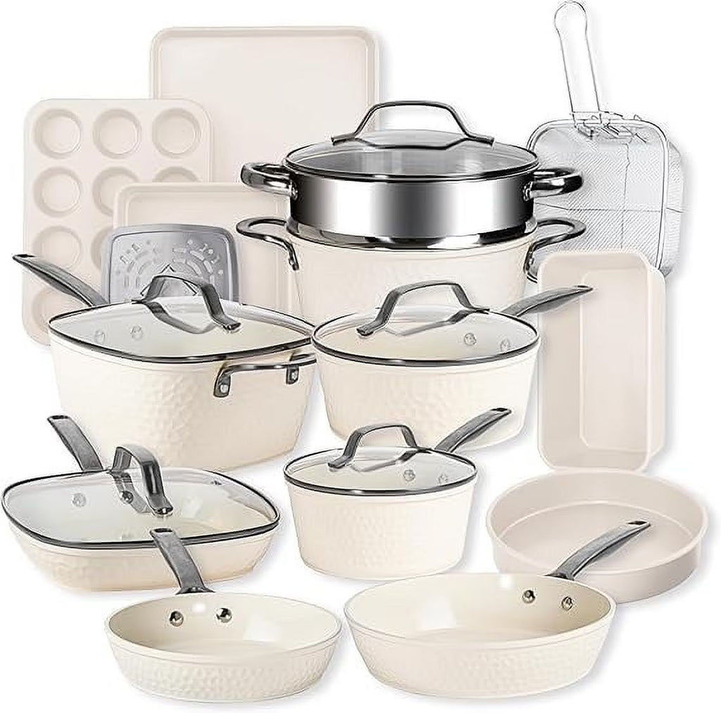 Gotham Steel Hammered 20 Pc Ceramic Nonstick Cookware Set, Copper