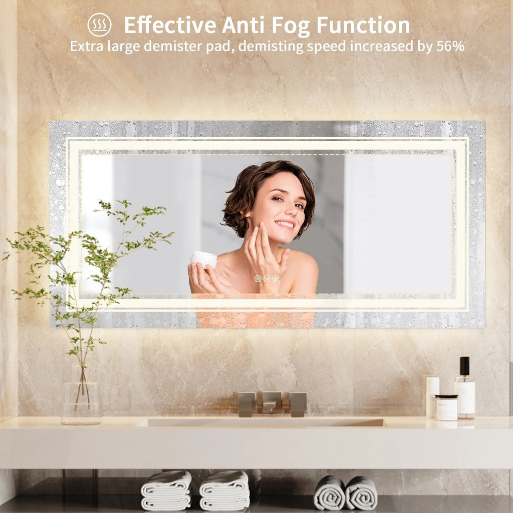 LED Lighted Bathroom Vanity Mirror, Silver, 3 Colors