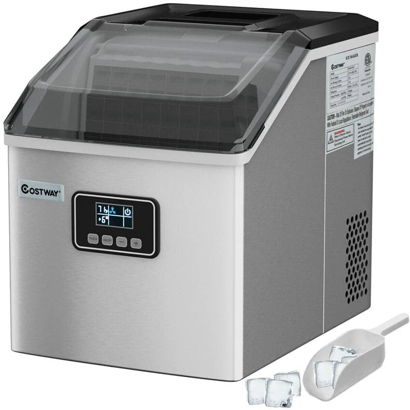 Stainless Steel Countertop Ice Maker, 48 lbs/24h, Silver, Self-Cleaning LCD Display