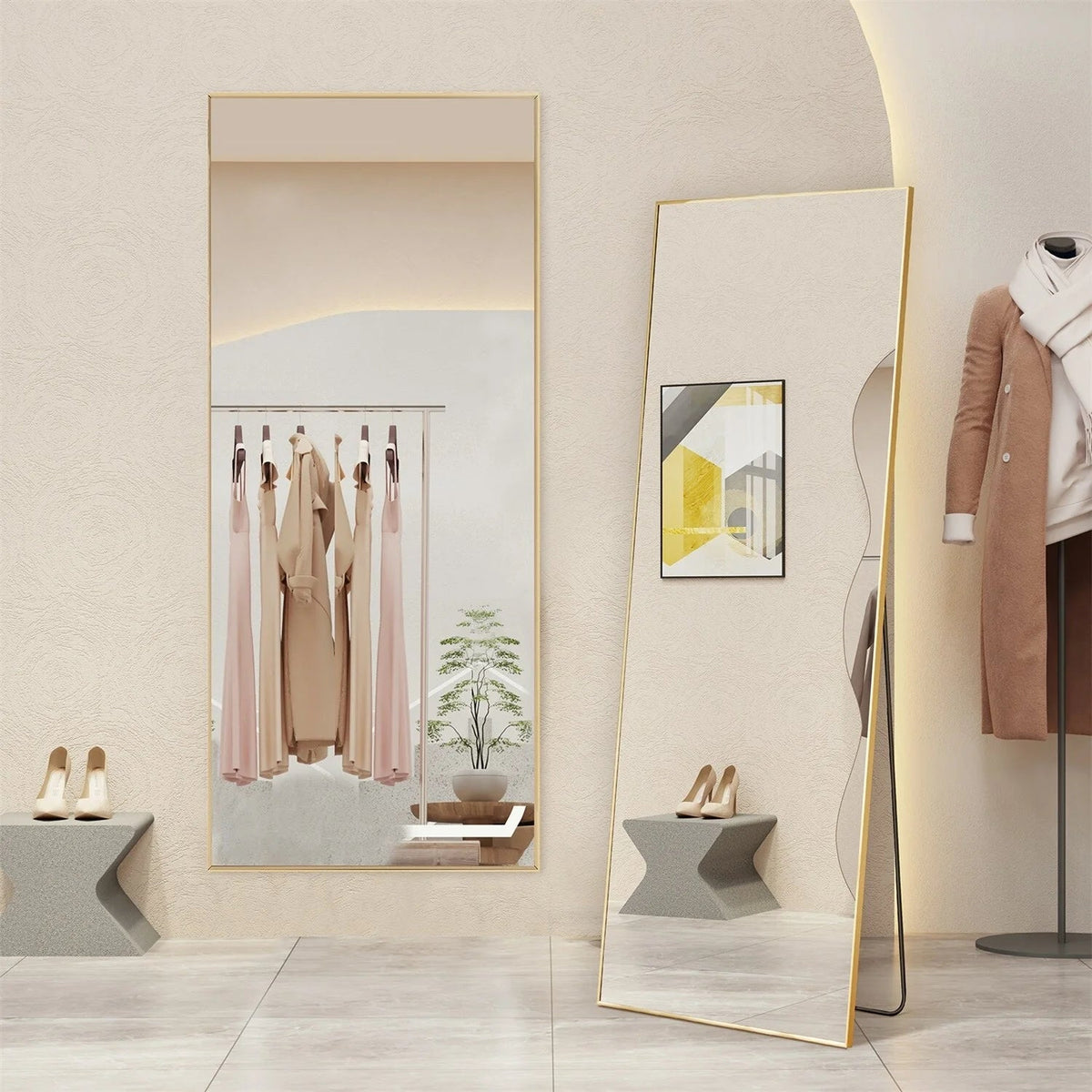 Full-Length Floor Mirror With Stand, Aluminum Alloy Frame - 71x30