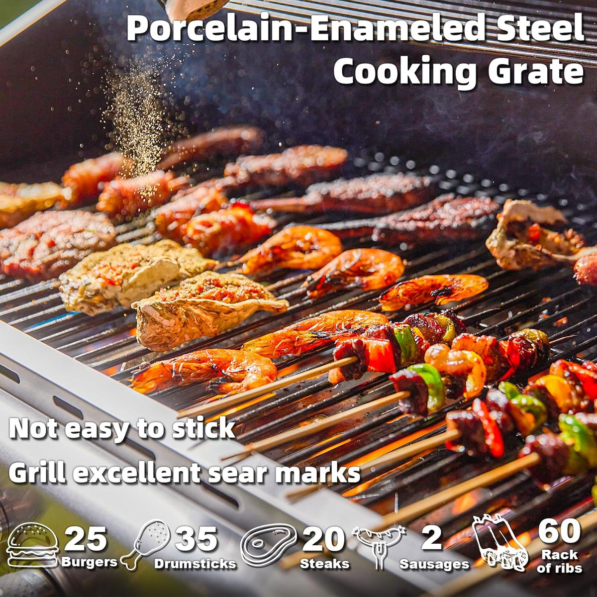 MELLCOM 4 Burner Propane Gas Grill With Cast Iron Grates And Side Stove, 44,000 BTU, Black - BBQ-4+1